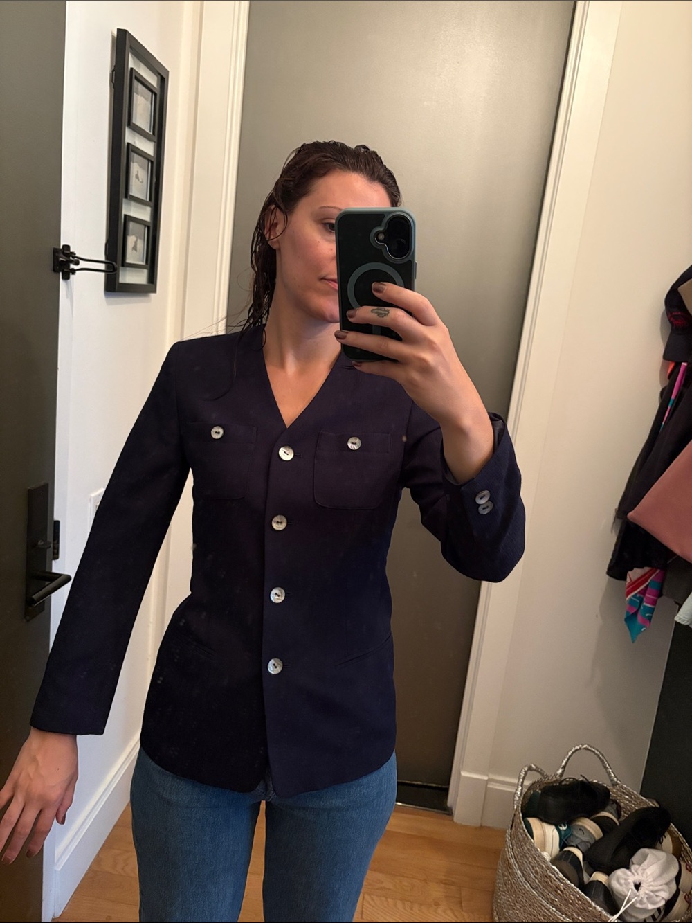 Lord & Taylor Women’s Navy Button-Front Blazer Jacket